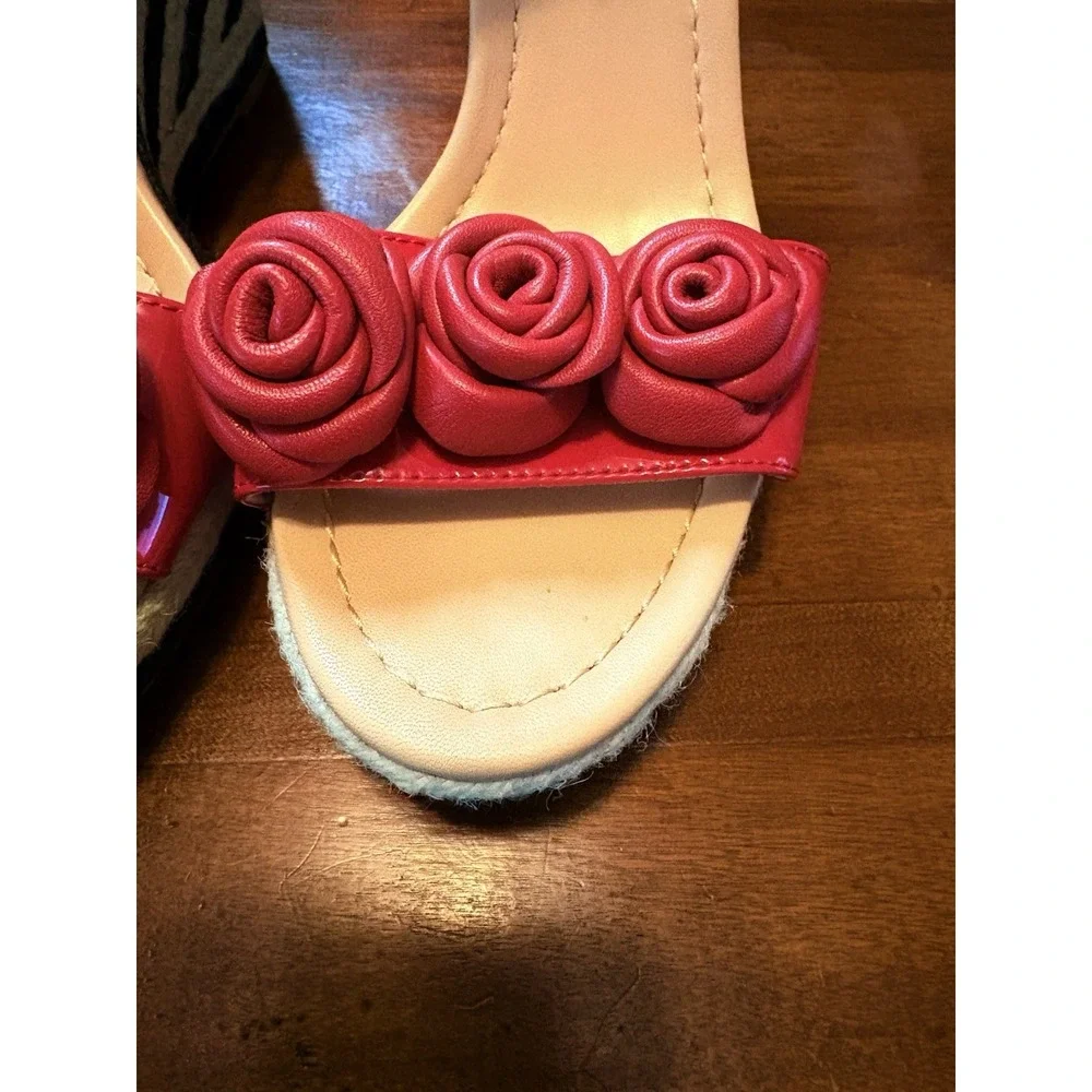 Kate Spade New York Red Rose Espadrille Wedge Sandals Women's 9.5M Leather